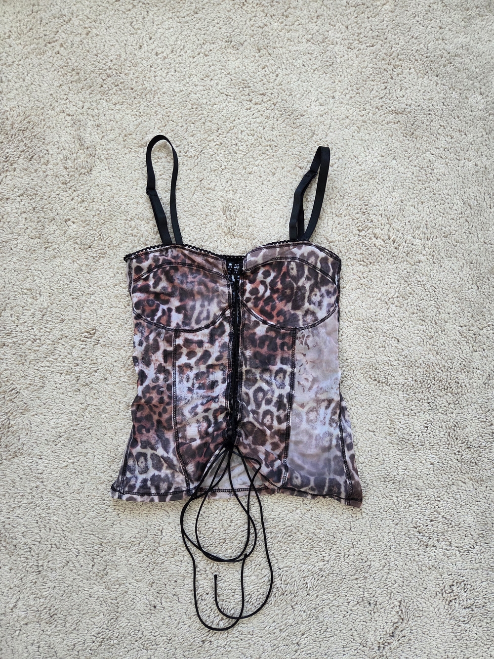 Jaded London Leopard Lace-Up Camisole - Brown/Black